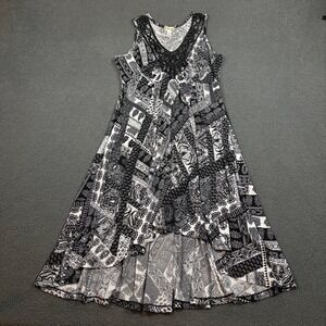 World Unity Dress Womens Medium Black White Paisley Patchwork Crochet High Low